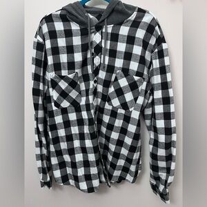 NWOT SHEIN Black and White Plaid Flannel with Hood